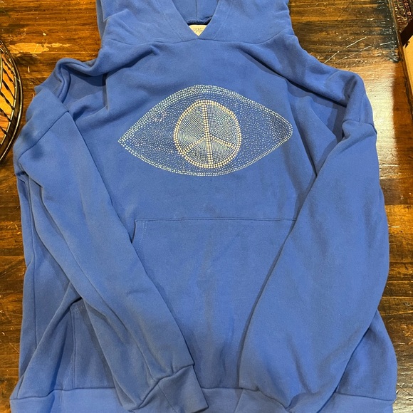 Lauren Moshi Vibrant Blue Hoodie with studded peace sign and evil eye - Picture 4 of 4
